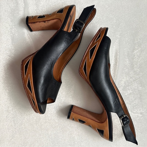 John Fluevog Black and Tan Slingback Heels - Picture 4 of 8